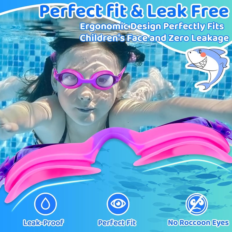 Vvinca Kids Swim Goggles with Fabric Strap No Tangle Pain-Free, Anti-Fog Swimming Pool Goggle No Leak for Toddlers Girls Boys - Image 3